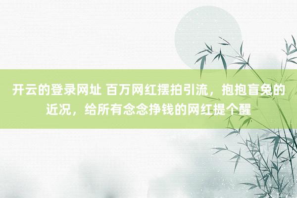 开云的登录网址 百万网红摆拍引流,抱抱盲兔的近况,给所有念念挣钱的网红提个醒