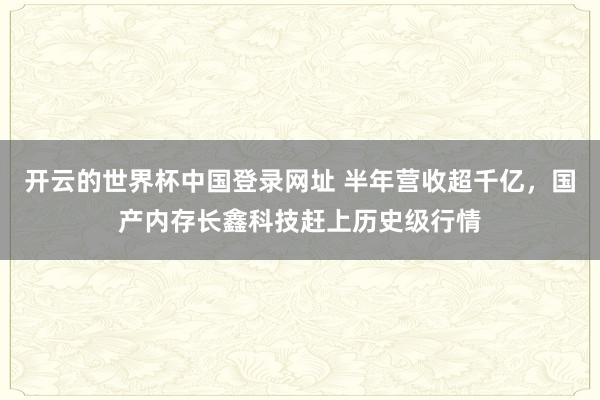 开云的世界杯中国登录网址 半年营收超千亿，国产内存长鑫科技赶上历史级行情