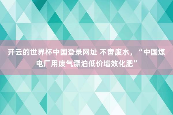 开云的世界杯中国登录网址 不啻废水,“中国煤电厂用废气漂泊低价增效化肥”