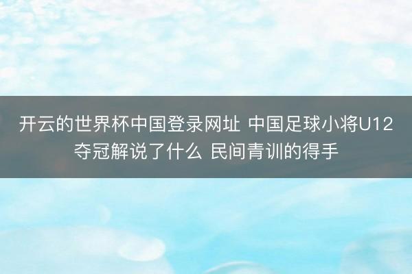 开云的世界杯中国登录网址 中国足球小将U12夺冠解说了什么 民间青训的得手
