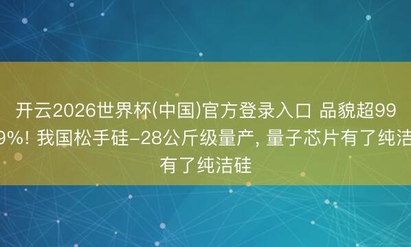 开云2026世界杯(中国)官方登录入口 品貌超99.99%! 我国松手硅-28公斤级量产, 量子芯片有了纯洁硅